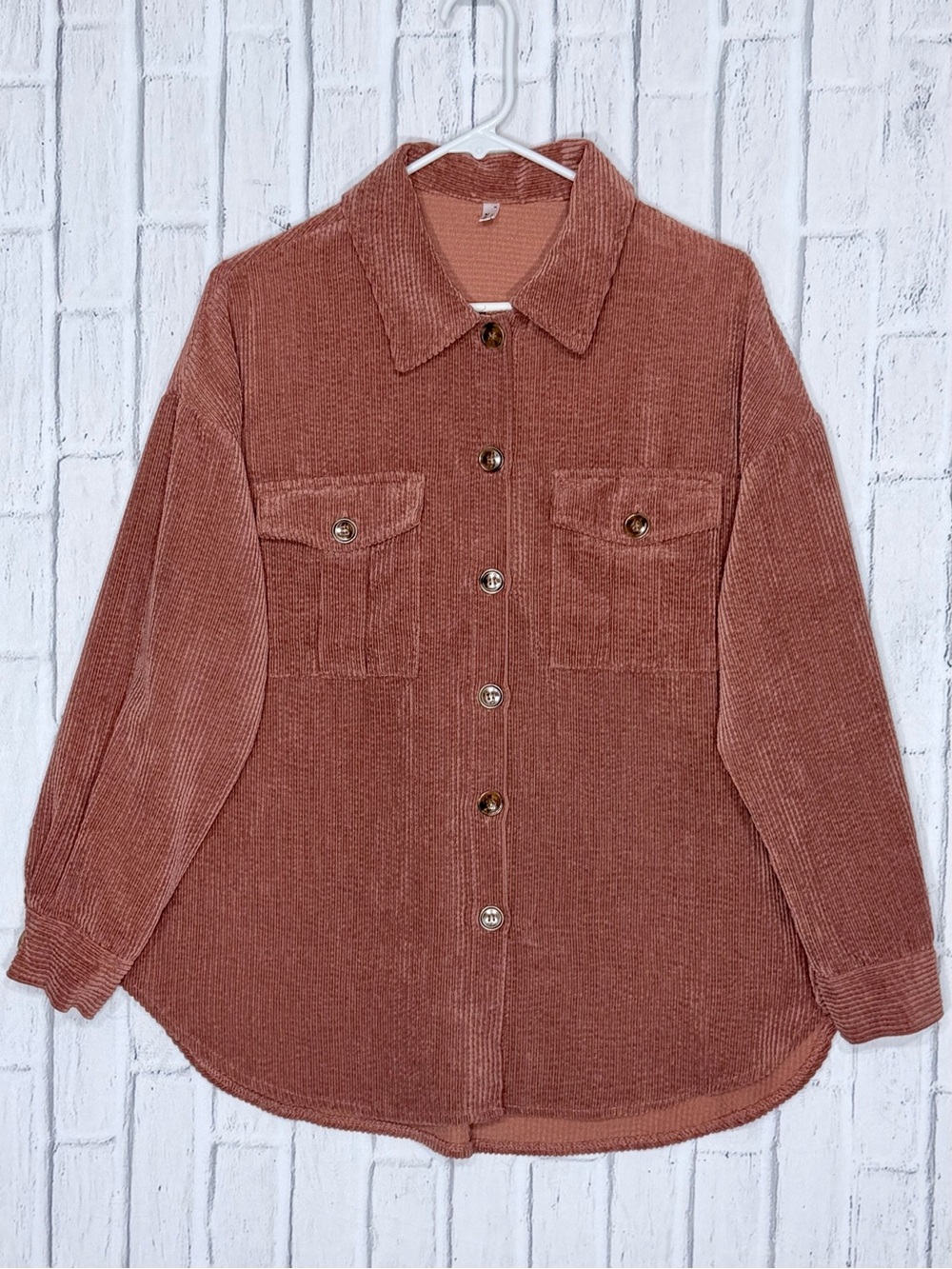 🤎 Beyove Rust Terracotta Corduroy Oversized Shacket Button Down Medium
